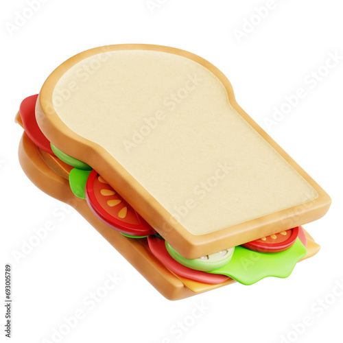 3D Illustration of Classic Club Sandwich with Layers