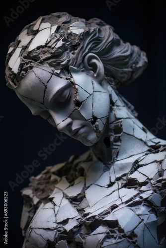 female greek sculpture with a lot of cracks