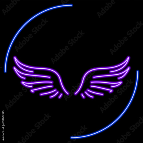 wings neon sign, modern glowing banner design, colorful modern design trends on black background. Vector illustration.