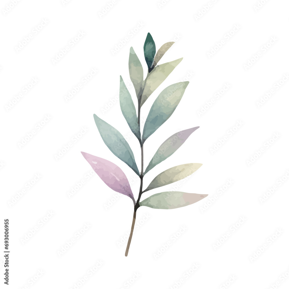 Watercolor spring plant. Delicate watercolor plant for wedding invitations, posters. Vector botanical pastel colored.