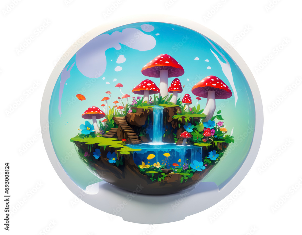 Obraz premium a clip art of mushroom tree in a flower and fruits as outline