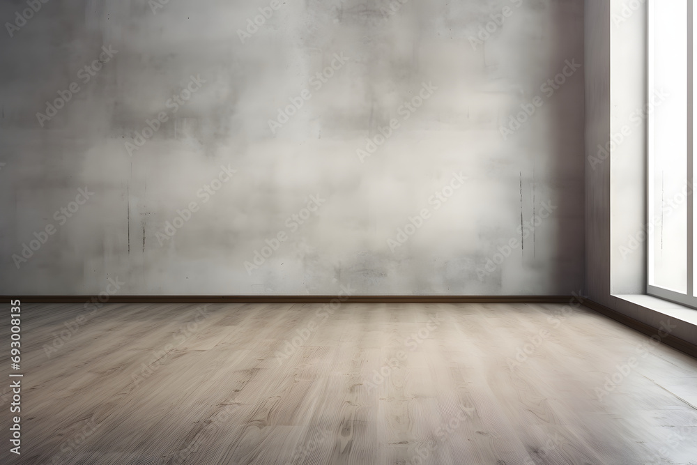 Minimalist Grey Interior with Wooden Floor - Generative AI Minimalist Grey Interior with Wooden Floor - Generative AI