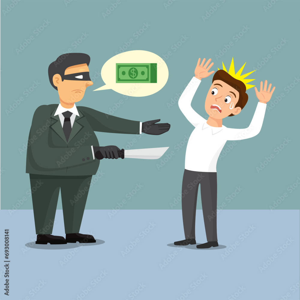 Robber businessman with knife in suit want money from other man.illustration vector cartoon. Robber businessman with knife in suit want money from other man.illustration vector cartoon.