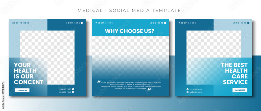Medical Health blue social media post template design, event promotion square banner vector Medical Health blue social media post template design, event promotion square banner vector