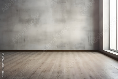 Minimalist Grey Interior with Wooden Floor - Generative AI