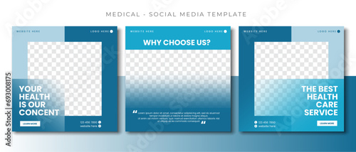 Medical Health blue social media post template design, event promotion square banner vector