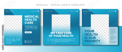 Medical Health blue social media post template design, event promotion square banner vector