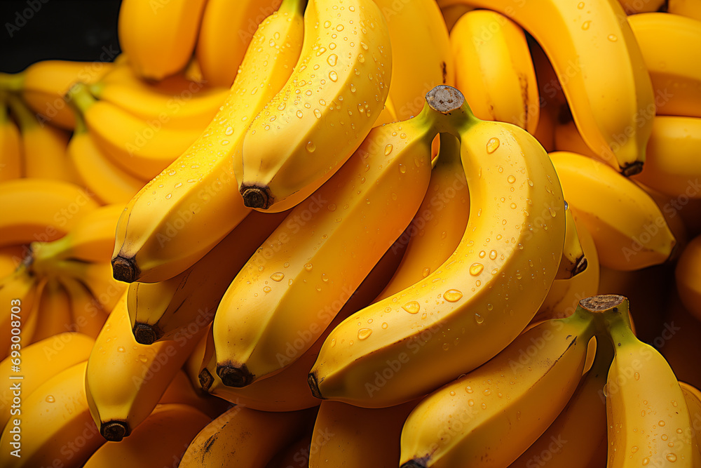 close-up view of bananas against a bunch of fresh bananas in the organic market
