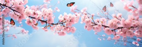 Spring banner branches of blossoming cherry