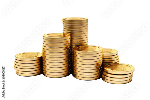 Golden Dollar Coins Rendered In 3D And Isolated Transparent , Png photo