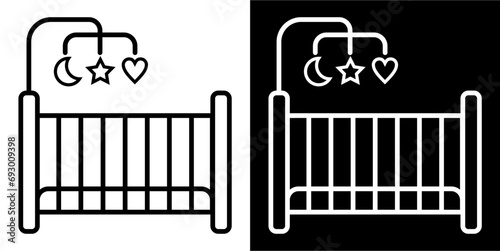 Crib, cradle, cot Icon. Black icon. Black line logo