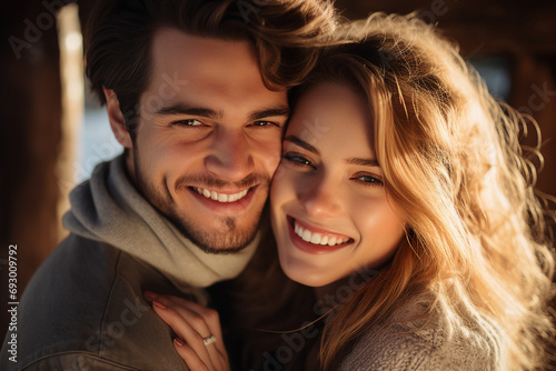 AI generated picture of cute nice cheerful people couple hugging and enjoying time together
