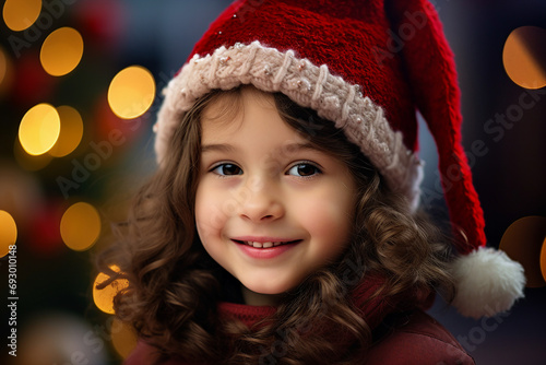 AI generated image of funny adorable child on decorated for christmas background