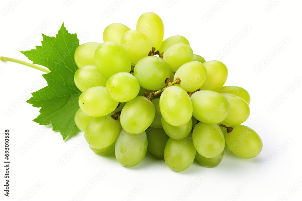 Isolated Fresh Green Grapes On A White Background