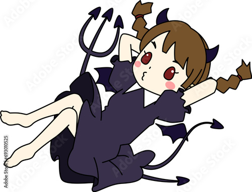 女の子の悪魔が浮かびながらくつろぐイラスト