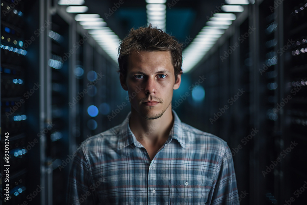 Generative AI conceptual portrait of successful business person man woman hacker programmer in office Generative AI conceptual portrait of successful business person man woman hacker programmer in office