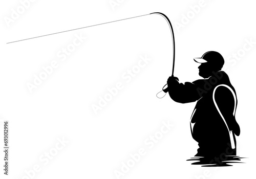 Fly fisherman fishing.graphic fly fishing.clip art black fishing on white background. Vector