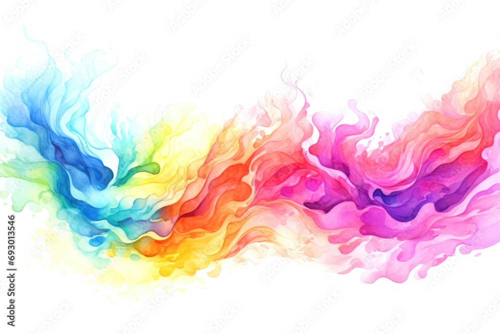 Watercolor rainbow waves on white background