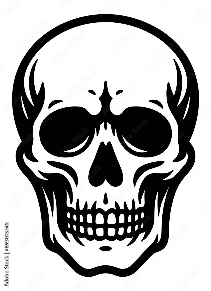 Flat vector skull illustration isolated on white background. Can be used for logo element, or any kind of decoration or print work.