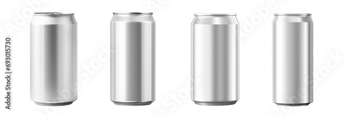 Set of aluminum drink soda cans isolated on a transparent or white background