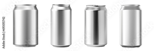 Set of aluminum drink soda cans isolated on a transparent or white background