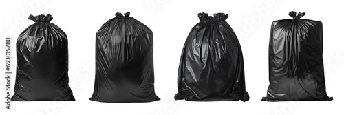 Set of black garbage bags isolated on a transparent or white background.