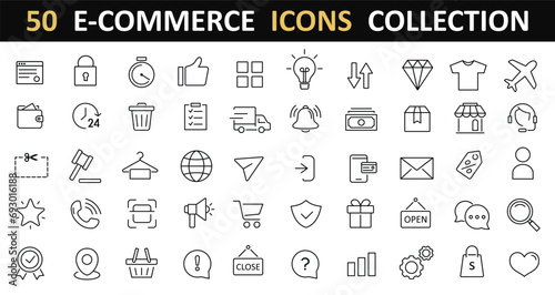 E-Commerce line web icon set, outline icons collection, online shopping and delivery