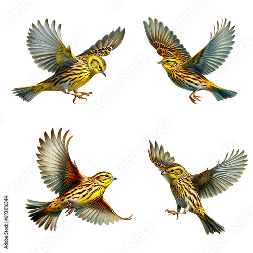 A set of Yellowhammers flying on a transparent background © Shoofly 3D