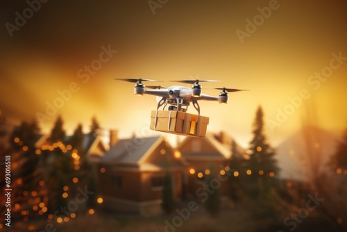 delivery by drone. multicopter delivering a package to a customer mail. photo