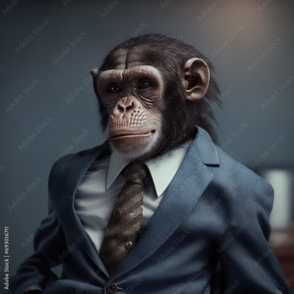 Realistic lifelike glam monkey , in a suit, business style tie gorilla gentlemen with his hands in his pockets Generative AI Realistic lifelike glam monkey , in a suit, business style tie gorilla gentlemen with his hands in his pockets Generative AI