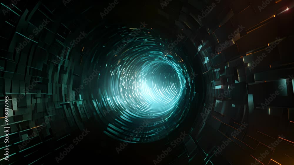 Digital cyberspace glowing tunnel with copy space. Blue color. Cyber data vortex. AI generative.