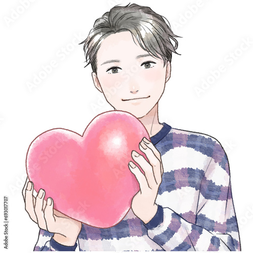 Illustration of a men Holding a Heart - Watercolor Style. photo