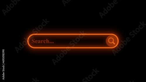 Neon search bar with glowing orange light on a dark background. Symbolizing online search and digital technology. photo