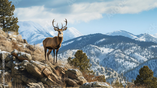 Portrait of mule Deer standing on Rocky Mountain