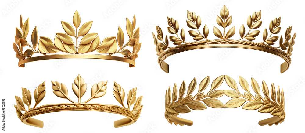 Set of golden olive crowns (laurel wreaths), cut out Set of golden olive crowns (laurel wreaths), cut out