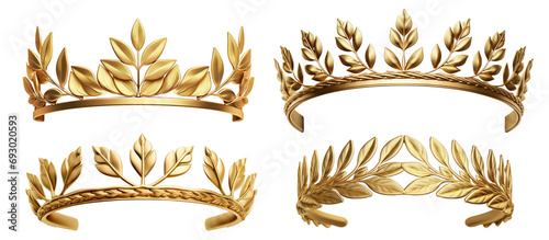 Set of golden olive crowns (laurel wreaths), cut out photo