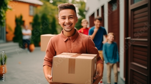 people happy receiving parcel from delivery company