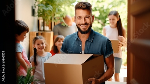 people happy receiving parcel from delivery company