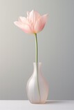 Elegant pink tulip in a slender white vase against a pastel background. The beauty of spring flowers. Modern simplicity and minimalism. Perfect for springtime poster, seasonal banner, or design