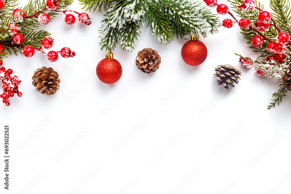 Christmas border with fir tree branches. Festive New Year layout Christmas border with fir tree branches. Festive New Year layout