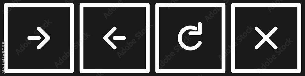 web button icon set, next page, previous page, reload or refresh button, and close or stop button	