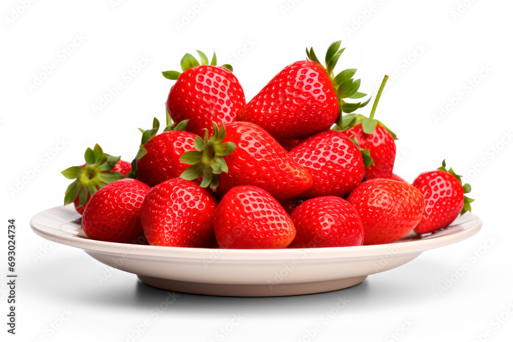 plate with ripe strawberries isolated on transparent background, png file plate with ripe strawberries isolated on transparent background, png file