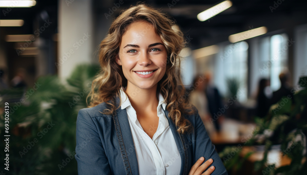 Smiling young woman, confident businessperson, successful entrepreneur generated by AI Smiling young woman, confident businessperson, successful entrepreneur generated by AI