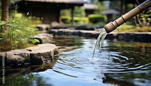 Flowing water in a pond reflects the beauty generated by AI