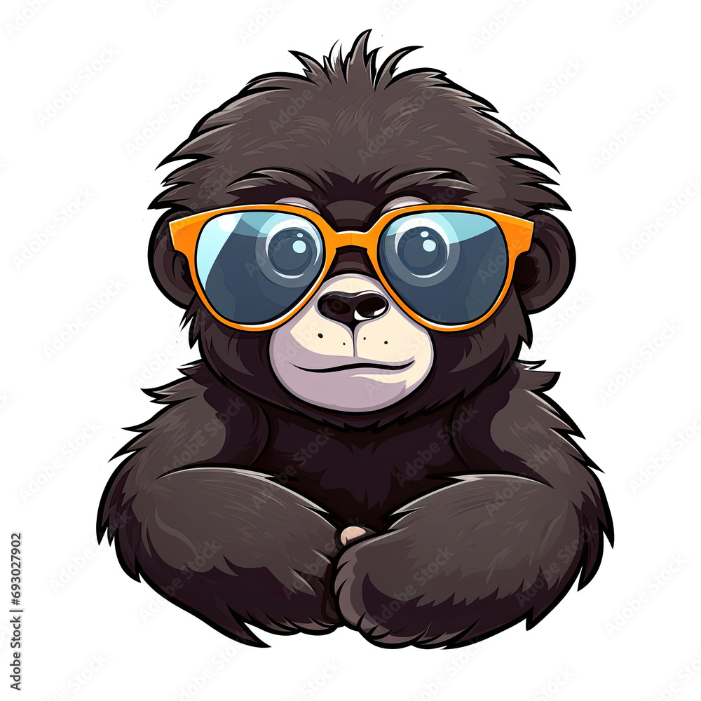 Little cute gorilla wearing sunglasses.