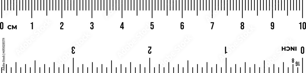 Ruler scale 10 cm and 3 inches. Centimeter and inch scale for measuring ...