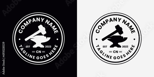 Blacksmith, Anvil, and Hammer logo circle badge for Industrial and Workshop Work