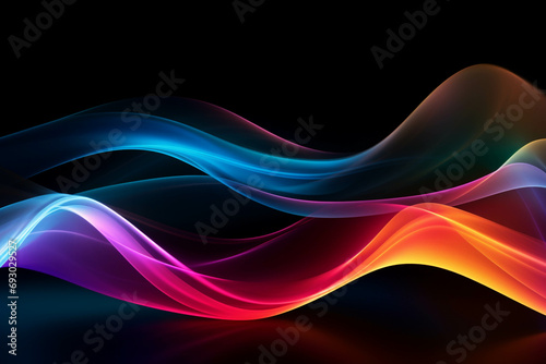 Curved colorful neon light waves.