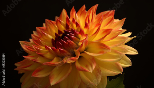 Vibrant yellow dahlia blossom on black background, studio shot generated by AI © Jeronimo Ramos