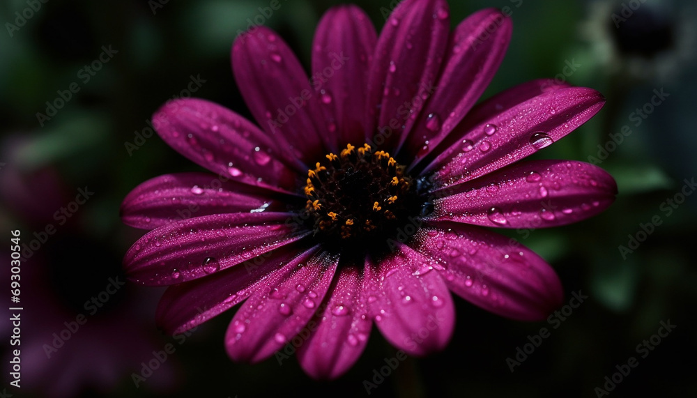 Vibrant chamomile dewdrop on fragile daisy in autumn meadow generated by AI Vibrant chamomile dewdrop on fragile daisy in autumn meadow generated by AI